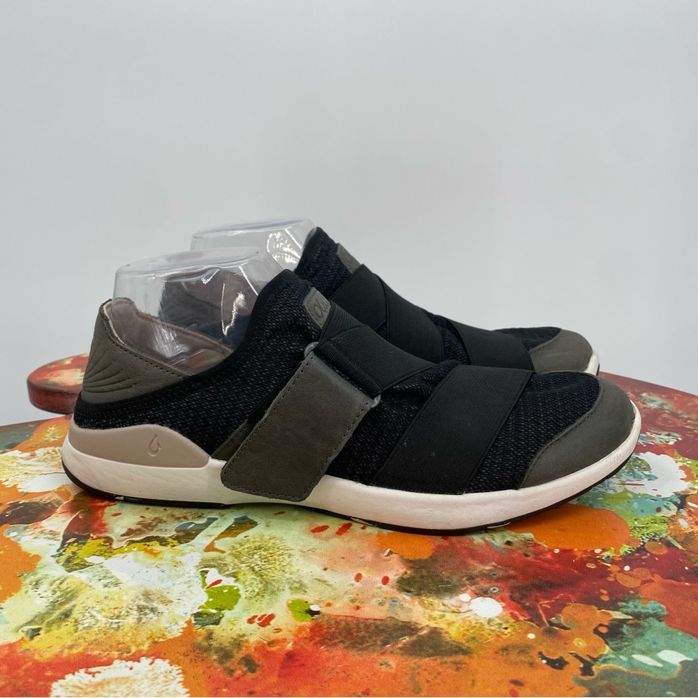 Olukai Mikilua Kako'o Sneakers Shoes Womens Size 9 Black Leather Rubber‎ Low Top